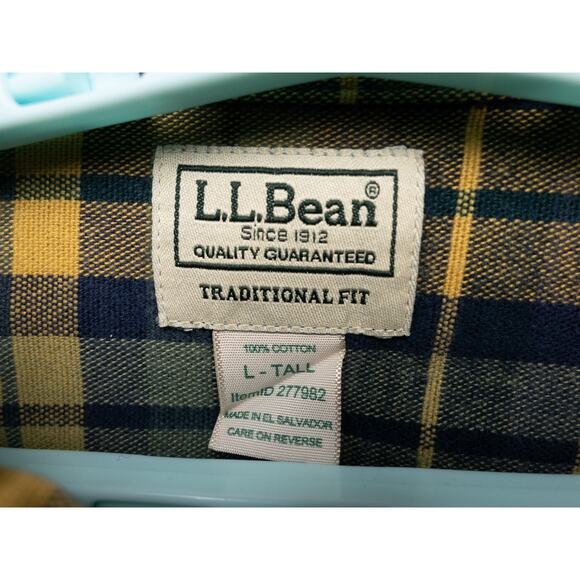 LL Bean Shirt Mens LT Blue Yellow Plaid Flannel Cotton Casual Outdoor Cabincore - Picture 2 of 10